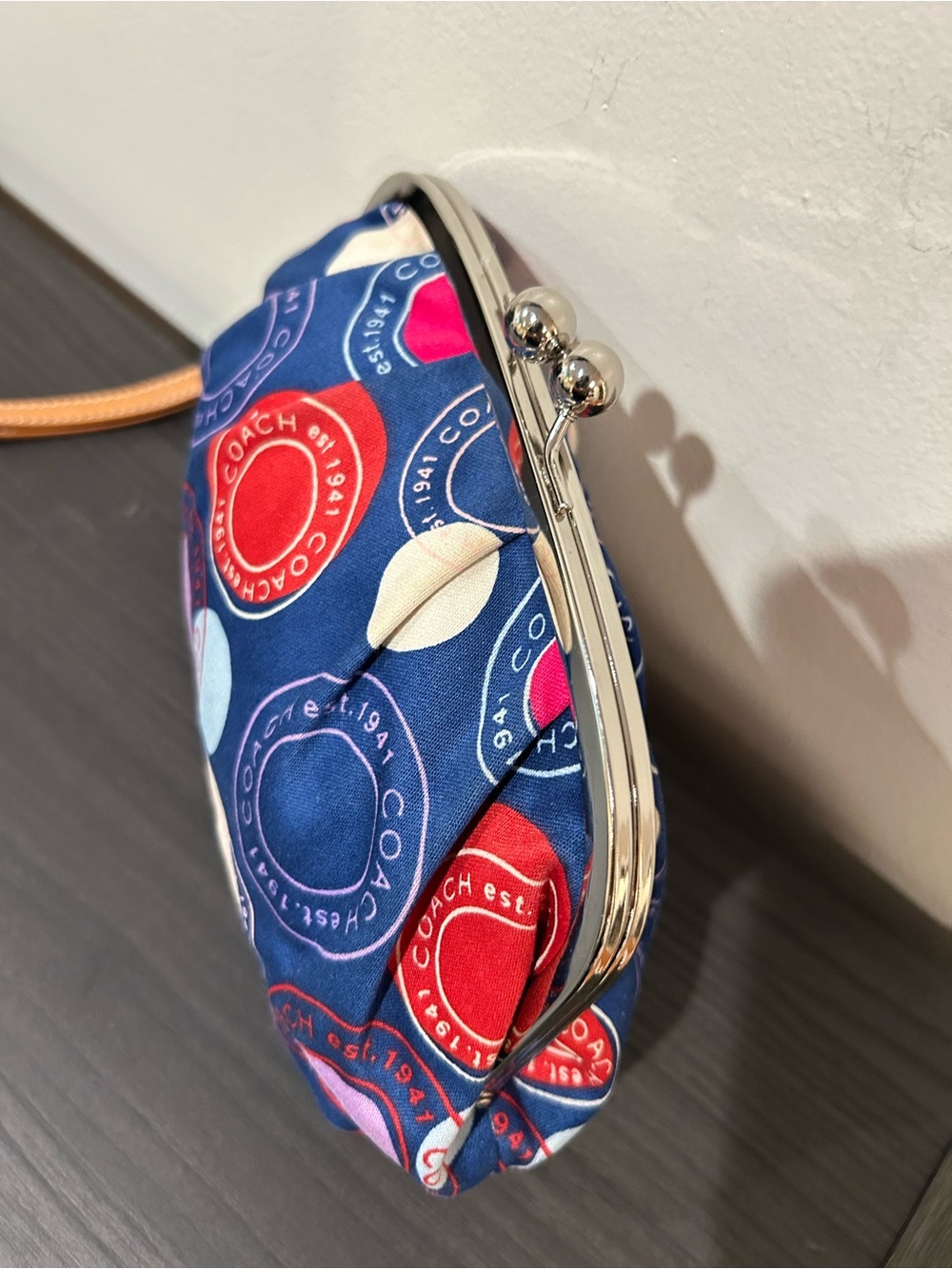 Coach Kiss Lock Closure - Blue Satin Circles and Polka Dot Wristlet/Clutch EUC - Picture 5 of 7